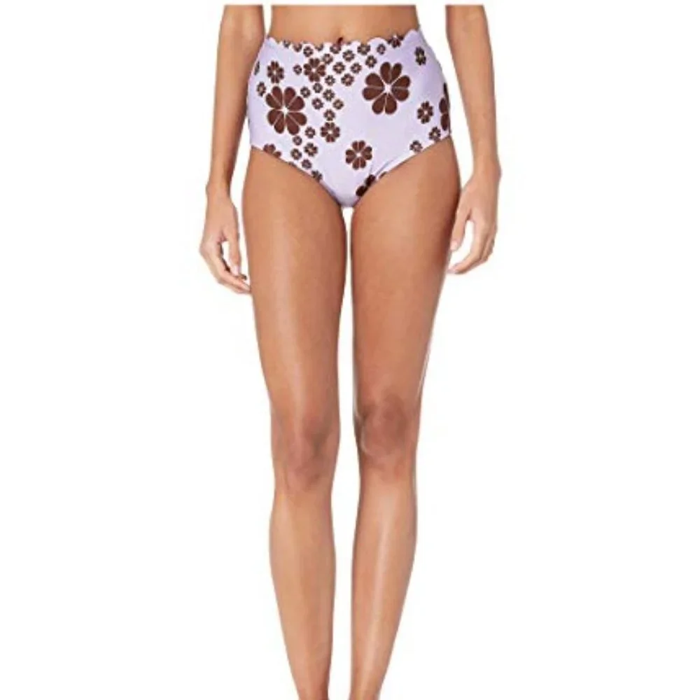 Kate Spade New York Scalloped High Waisted Bikini Bottoms Frozen Lilac